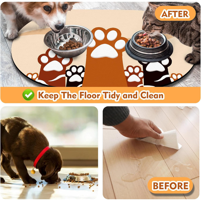 Підкладка під годівницю для собак, вбираюча, 61x40.5 см, нековзна, з гумовою основою, бежева, Paw