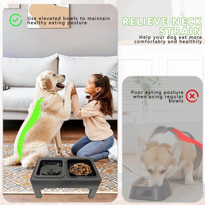 Підвищений годівниця для собак з регульованою висотою, 1600 мл, нержавіюча сталь, антизадушливий та повільне годування, для собак маленьких, середніх та великих порід