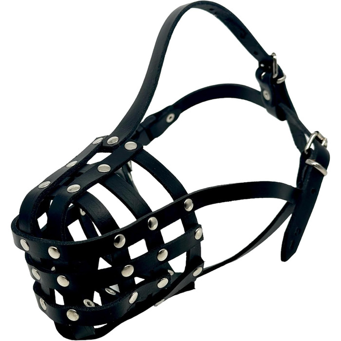 Шкіряна маска для собак L&J Pets для мопсів, пуделів, хаскі та інших собак з подібним розміром морди (5, Чорний) Чорний 5