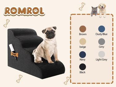 Сходинка для собак та котів Romrol – 4 сходинки, чорний колір, з неслизьким покриттям, з Memory Foam, для захисту суглобів