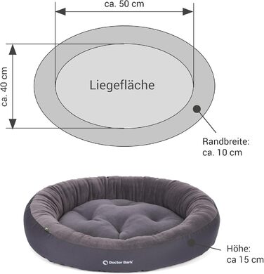 Кругле ліжко для собак Doctor Bark, 50x40 см, сіре, з м'якою флісовою подушкою - GreenLabel