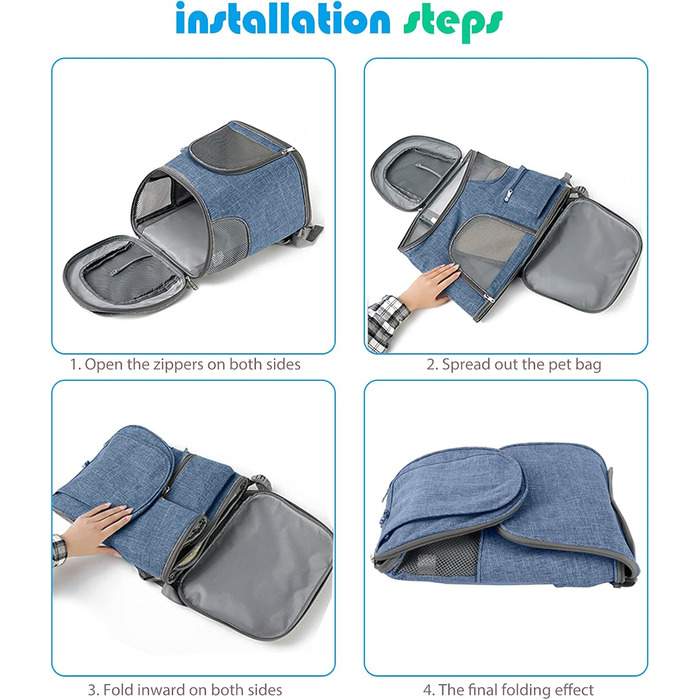 PETCUTE Рюкзак для собак, дихаючий, з м'яким матрацом, складний, з безпечною шлейкою, для подорожей, велосипеда, літака (Темно-синій 1)