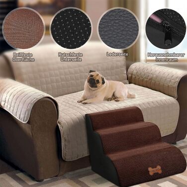 Сходинки для собак Caliyo, 3 сходинки, для маленьких собак та котів, 40 см, знімний чохол, неслизьке дно (60×40×40 см)