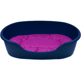Корзина для собак Adena, 71 x 48 см, блакитна + подушка з принтами, рожева, 71 x 48 x 22 см