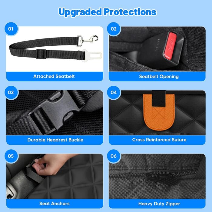 Накладка на сидіння автомобіля для собак, 2025, водонепроникна, неслизька, з жорсткою основою. Підходить для собак вагою до 180 кг (400 фунтів). Оранжево-чорна, товста, жорстка підошва. Ідеально для подорожей з тваринами в автомобілі/SUV.