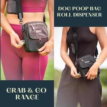 Сумка для собак на прогулянку, унісекс, з міні-пакетом для ласощів, диспенсером для пакетів для екскрементів, регульованим ременем, міцна сумка для ласощів для дресирування собак (чорна)