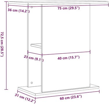 Підставка під акваріум vidaXL колір чорний дуб, 75 x 36 x 72,5 см, дерево