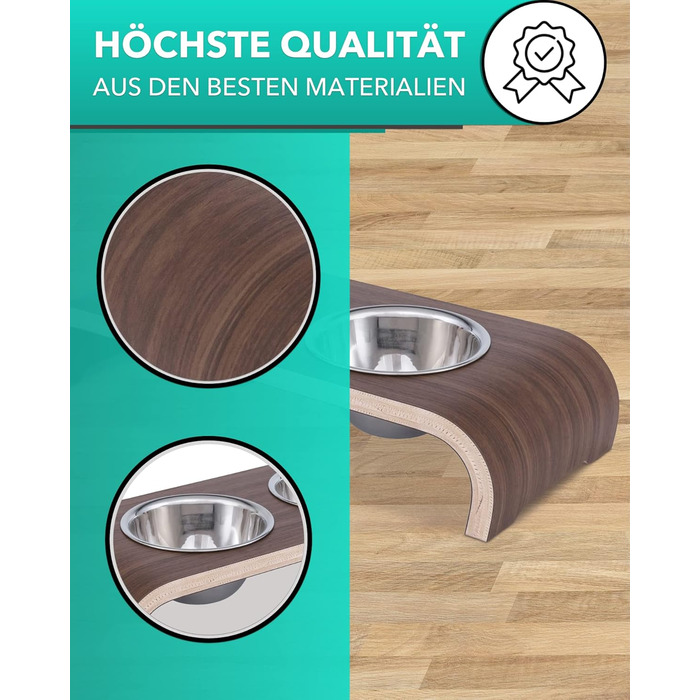 Набір мисок для котів MilaCasa Katzennapf - 2 шт. з піднятою платформою, з дерева волоського горіха