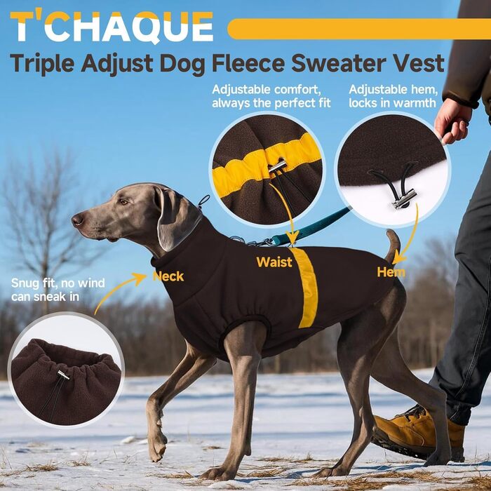 Тепла флісова жилетка для собак 5-в-1 з отвором для повідка, для середніх собак (Cocker, Spaniel), коричнева