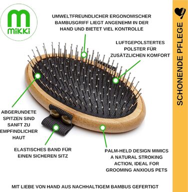 Щітка для грумінгу тварин Mikki 6280002 з бамбука з кульковими насадками, для собак та котів, 95 г