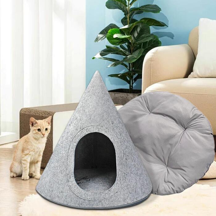 Трикутний фетровий будинок-ліжечко для кота зі знімною подушкою, теплий аксесуар для тварин