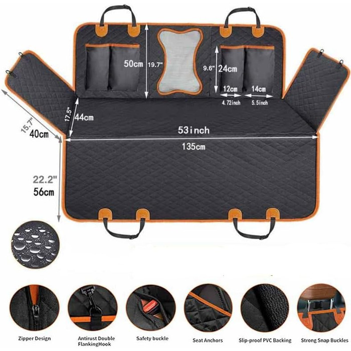 Чохол на автокрісло для собак, захист для сидіння автомобіля, водовідштовхуючий, нековзний, захист заднього сидіння для собак та дітей, 135 x 150 см
