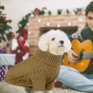 Теплий в'язаний пуловер для собак середніх порід Queenmore (для такс, французького бульдога, чихуахуа, коргі), коричневий, розмір M