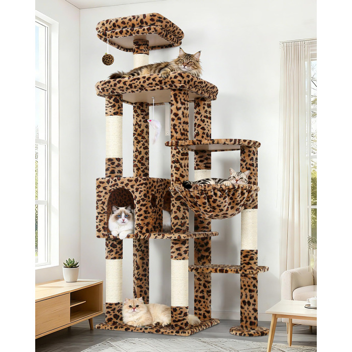 Драбина для котів Globlazer 167 см з платформою, будиночком, когтеточками та іграшками - XL для 2-4 котів