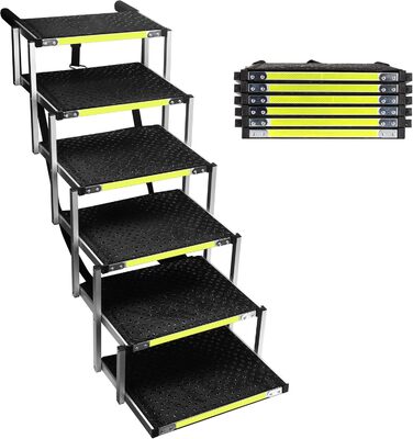 Сходинки для собак Robuster з 6-шарового алюмінію з тканини 1680D PVC – протиковзкі, легкі та портативні – ідеально підходять для авто, SUV, вантажівок – Чорний (106 x 80 x 43 см)