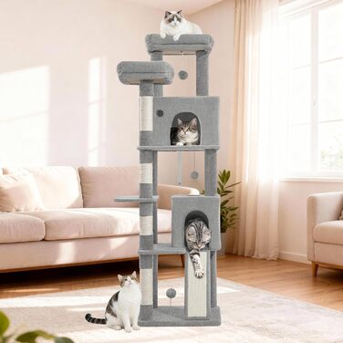 Котячий будиночок Kratzbaum 178 см, великий, сірий. Стабільний з когтеточками, лежаками, платформами та іграшками. FPMS005FG1