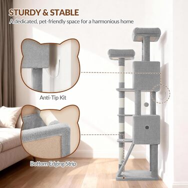 Котячий будиночок Kratzbaum 178 см, великий, сірий. Стабільний з когтеточками, лежаками, платформами та іграшками. FPMS005FG1