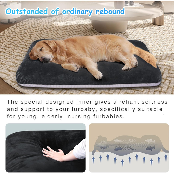 Ортопедичне ліжко для собак Magic Dog Superweiches XL, 119x79 см, темно-сірий, знімний та миючий чохол