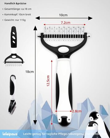 Щітка для собак та котів - двостороння щітка для видалення підшерстка та вичісування, 17/9 зубців, ручка Pinguin, для довгої та короткої шерсті, м'який догляд за шерстю та видалення підшерстка