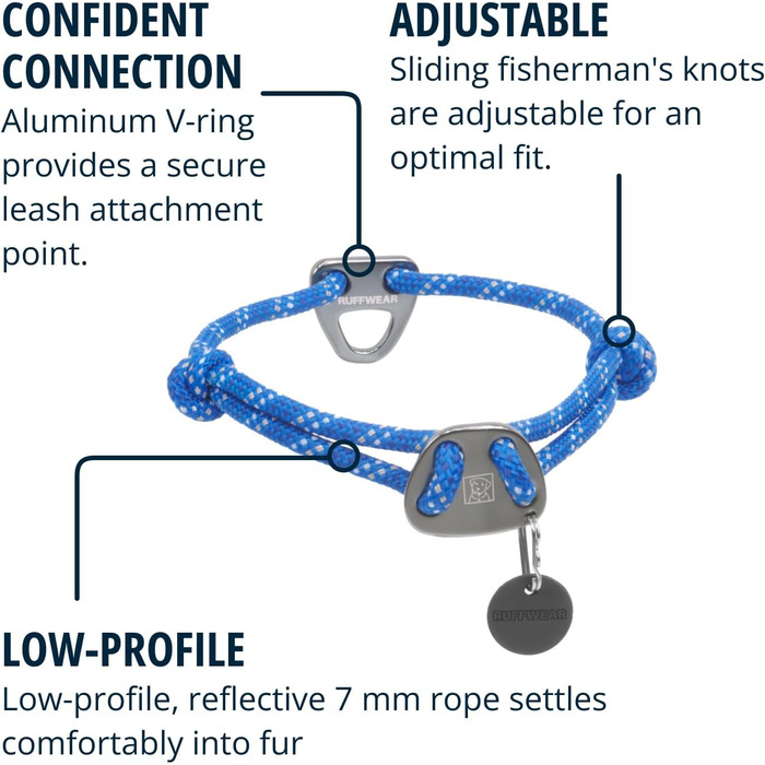 Нашийник для собак RUFFWEAR Knot-a-Collar, середній, регульований, міцний, із альпіністського шнура, синій, 36–50 см