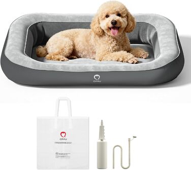Надувне ліжко для собак QPAU з бортиками, миється, для подорожей, кемпінгу та дому, водонепроникне, з насосом та сумкою, для маленьких, середніх та великих собак (M)
