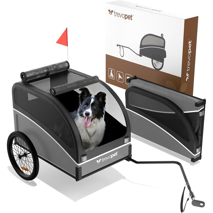 Фаркоп для велосипеда з собакою - Складаний фаркоп для велосипеда для собак до 40 кг, з відбивачами, водовідштовхувальний, сумісний з електровелосипедами, чорно-сірий