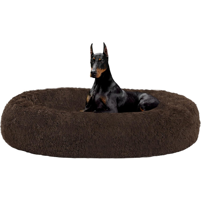 Ортопедичне ліжко для собак круглої форми, м'яке гніздо для собак та котів, зручне ліжко-лежанка, 70 см Ø, (120 x 120 x 20 см, Коричневе)
