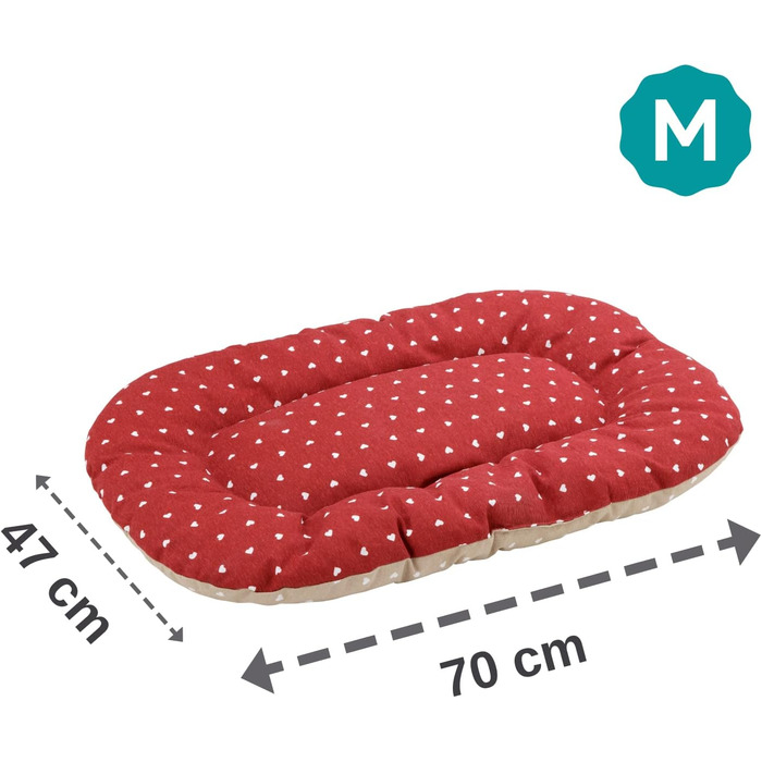 Подушка для собак та котів Baroni Home, 47x70x8 см, двостороння, серця, сірий та бордовий, середній розмір