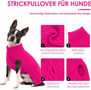 Пуловер для собак AOFITEE, теплий пуловер з коміром-стійкою для дрібних порід (Такса, Мопс, Мальтізе) S, Рожевий
