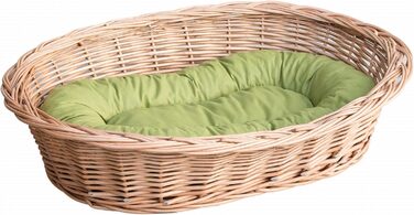 Вільховий Світ - ліжко для собак та котів з плетеного вілля, натуральне, тепле та стильне, різні розміри (50x35x13 см, зелене подушечка)