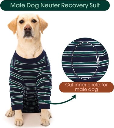 Комбінезон для собак Kuoser після операції, для великих собак, після кастрації, з довгими рукавами, альтернатива нашийнику, великий розмір XL/2XL (Rücken:49/55cm; Brust:71/80cm), смугастий темно-синій