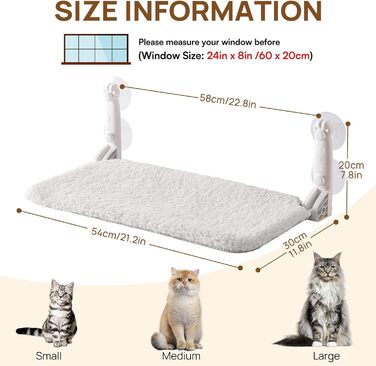 Кішка гамак на вікно MEWOOFUN - 54x30см, сірий, M. Міцний гамак для котів, витримує до 18 кг