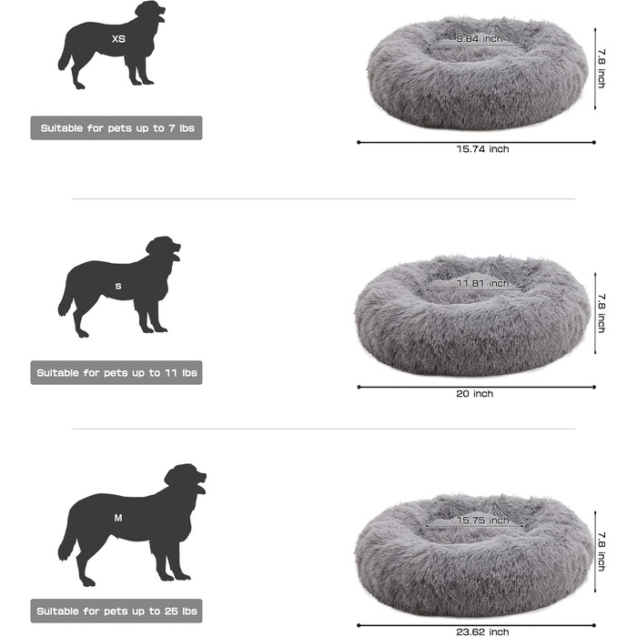 Ліжко для собак Donut 60 см, заспокійливе, для цуценят, світло-сіре, для дому