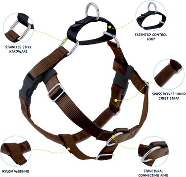 Шлея для собак 2 Hounds Design Freedom, не тягне, XL, 2,5 см, коричнева