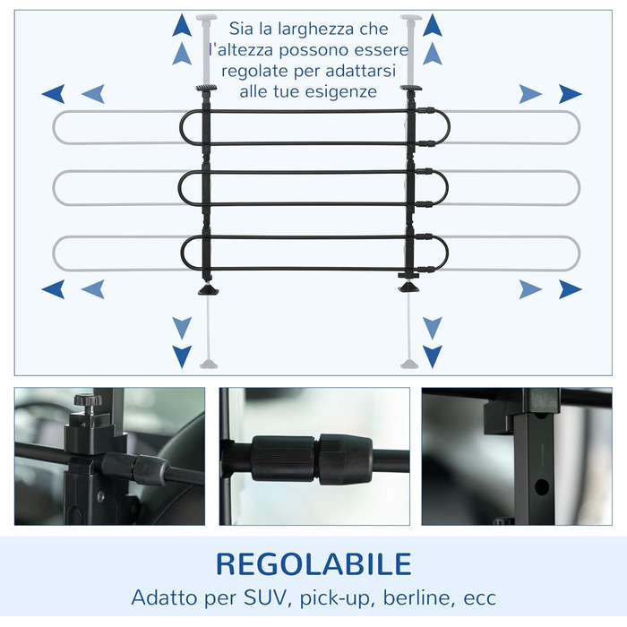 Сітка для собак PawHut в автомобіль, сталева, регульована, 89-150 x 76-124 см