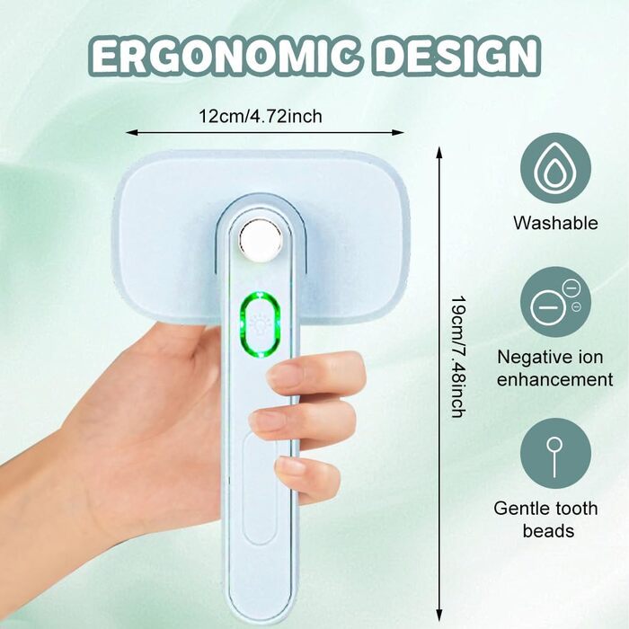 Іоно-щітка для грумінгу Pet Ionbrush - щітка для собак, котів та інших тварин, для блискучого та гладкого хутра, розплутує шерсть, проста у використанні, підходить для довгої та короткої шерсті (блакитна)
