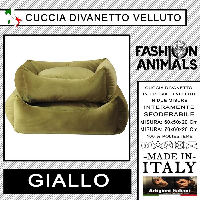 М'яке миється лежанка для собак та котів з блискавкою – Лежанка з тканини велюр – Зручна та легко чиститься – 2 розміри (M, жовтий)