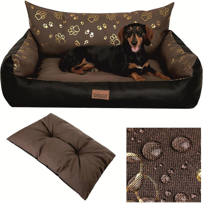 Ліжко для собак - зручне ліжко-корзина для маленьких, середніх та великих собак. Ліжко для собак, подушка для собак, собаче ліжко, лежанка для собак. Розмір 63x48 см, колір коричневий з лапами.