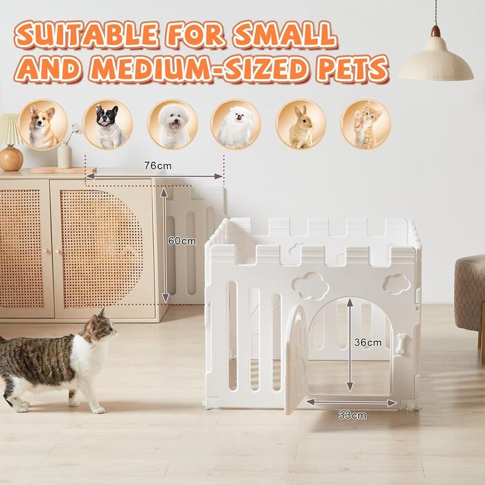 Клітка для цуценят 5+1 панель | Розширювана клітка для тварин в приміщенні з антиковзними ніжками та без інструментів - Білий 155 * 78 * 60 см