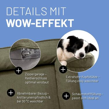 Ортопедичне ліжко для собак Lumaland з корду | Ергономічне собаче ліжко-софа 90x65 см - для середніх собак | Нековзне дно | Зручна наповнювач та знімний чохол | Ліжко-кошик для собак з Memory Foam Cord - Оливковий 90 x 65 см - M