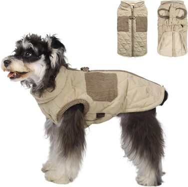 Зимовий теплий куртка для собак FeimaX: вітрозахисний халат з флісовою підкладкою, D-кільце, для маленьких та середніх собак (Хакі, L)