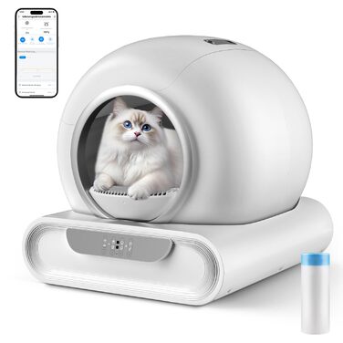 Автоматичний лоток для котів XXL 68л з самоочищенням, низький вхід, керування через додаток, датчик безпеки, для кількох котів