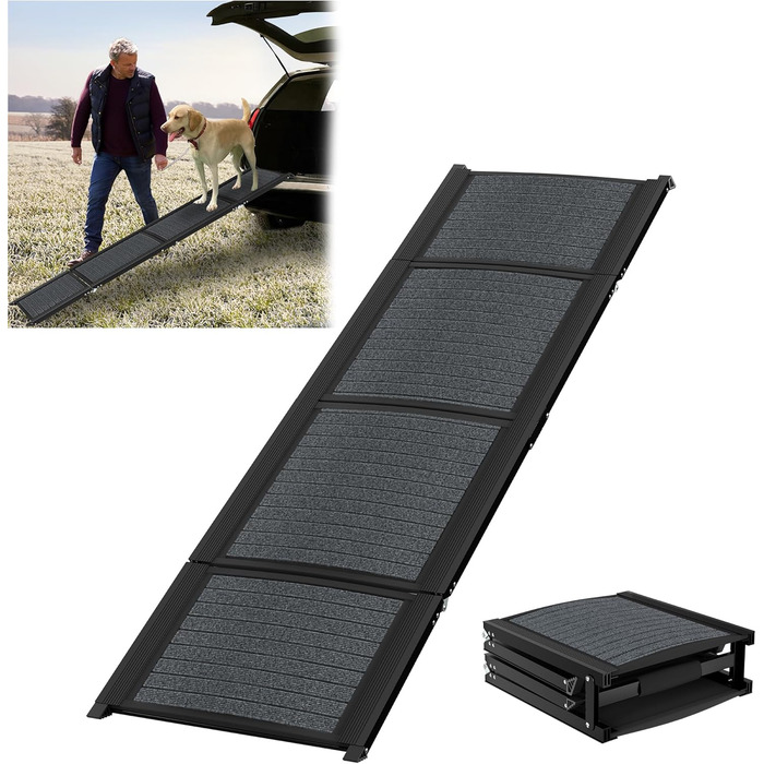 Рампа для собак Hunderampe 157 см: складана, для автомобіля, до 110 кг, з антиковзким покриттям та зручною ручкою (чорна)