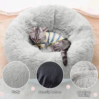 М'яке ліжко для собак та котів, зручне та тепле, 60 см, світло-сірий колір