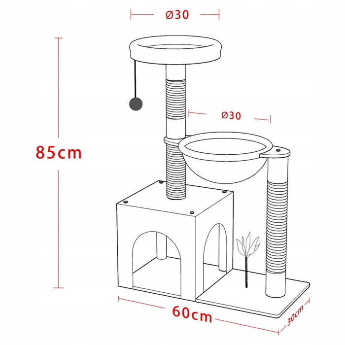 Когтеточка-комплекс для котів: ігрова вежа з будиночком та лежаком, сизаль, 86 см