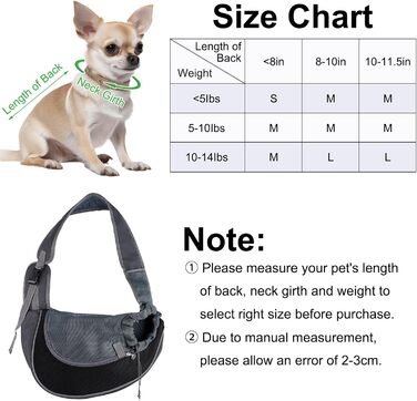 Тканинна переноска для собак, сумка для маленьких собак, переноска для тварин, дихаюча, регульована, переноска для собак і котів до 6 кг, ідеальна для прогулянок на вулиці (чорна)
