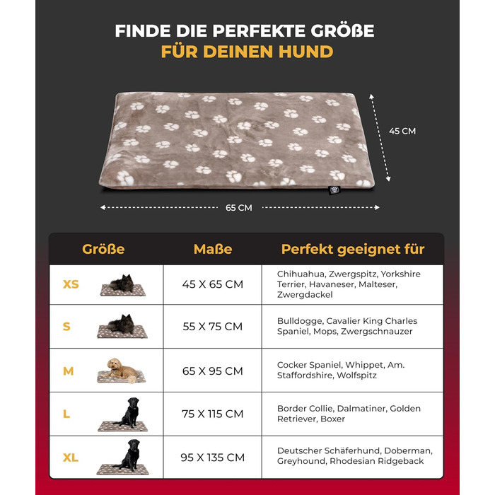 Підстилка для собак XS (45x65 см) – Двостороння та зручна з 3 см наповнювачем – Ідеально для дивану, авто та переноски – Tatze Beige, Made in DE 45 x 65 см Tatze Beige