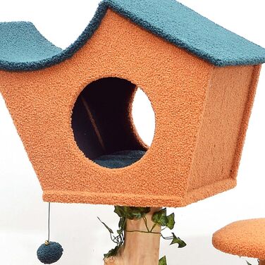 Котячий будиночок з подвір'ям та дряпалкою Fudajo 154 см, з м'яким хутром та деревом, з іграшками