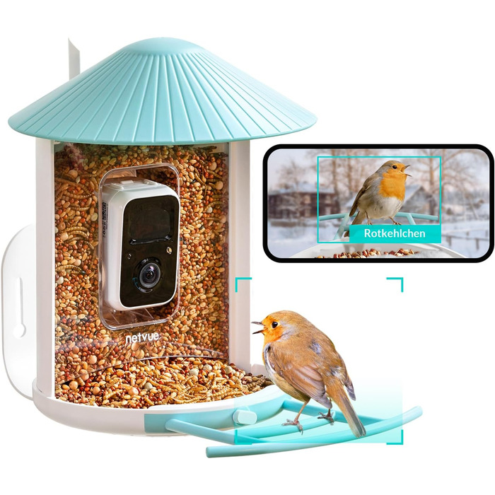 Розумна годівниця для птахів NETVUE Birdfy з камерою та безкоштовним розпізнаванням птахів через ШІ, автоматичний запис відео, сповіщення в додатку, ідеально для спостереження за птахами