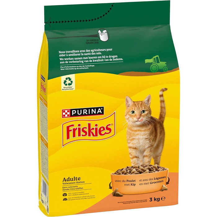 Сухий корм для дорослих котів Friskies з куркою та овочами, повнораціонний, 3 кг